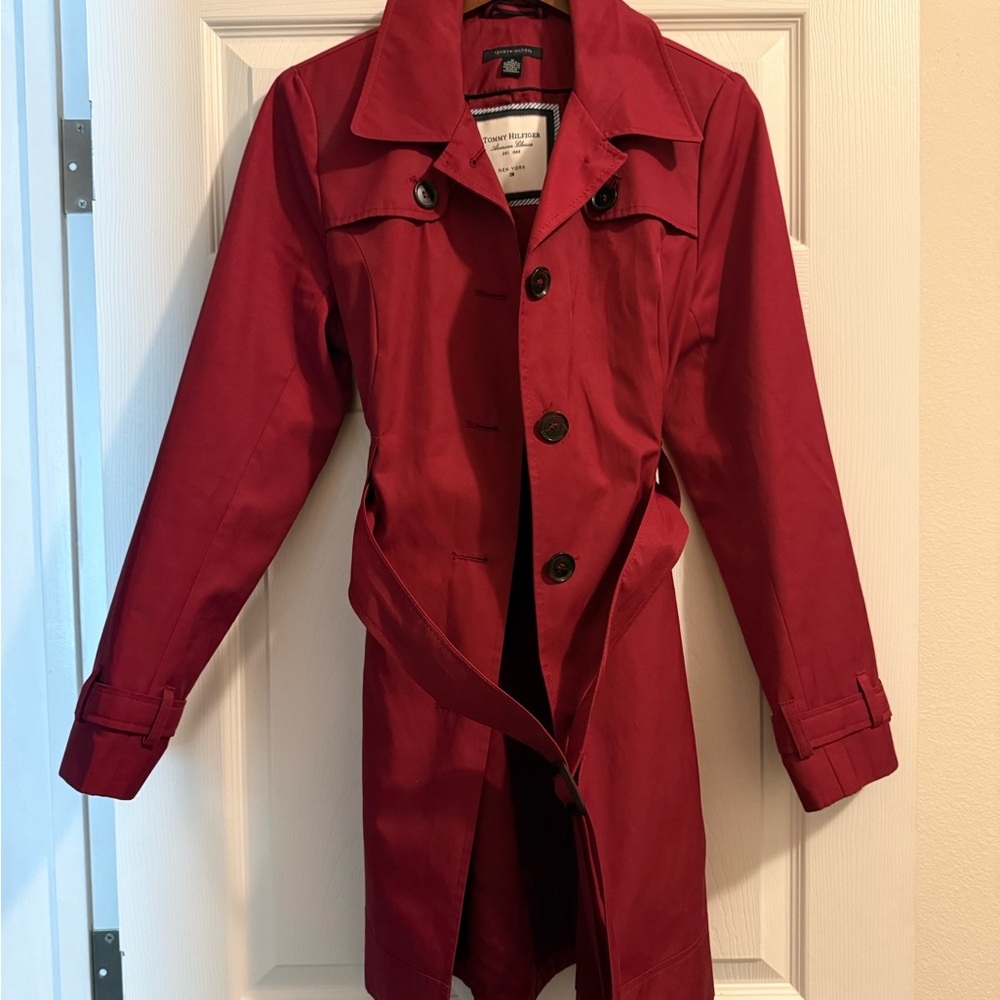 Tommy Hilfiger Red Belted Trench Coat